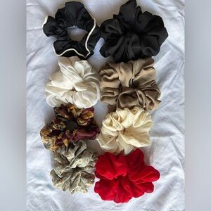 Elegant Scrunchie Set - Black, White, Tan, Red